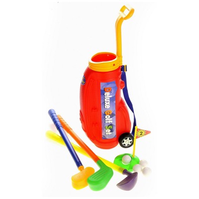 Insten Golf Club Toy Set with Wheel Cart Bag, 4 Balls & 3 Clubs, Games for Kids & Toddlers, Red