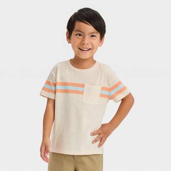 Toddler Boys' Short Sleeve Chest Striped Pocket T-Shirt - Cat & Jack™ Cream 2T