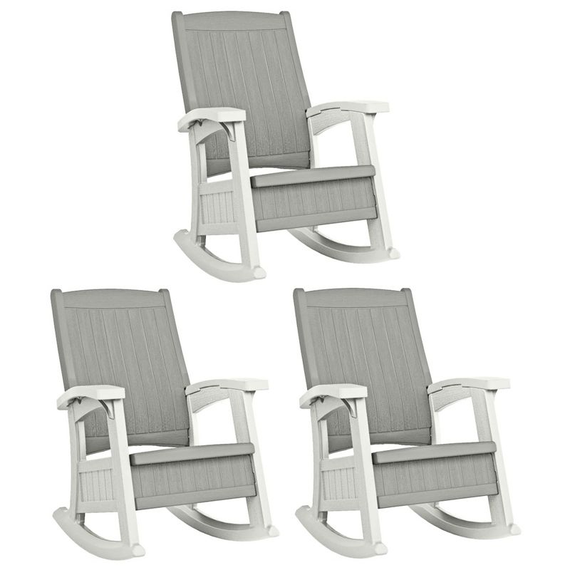 Suncast Outdoor Lightweight Portable Rocking Chair with 7 Gallon In-Seat Storage, Porch, Patio, Deck Furniture, 375 Pound Capacity, Dove Gray (3 Pack), 1 of 7