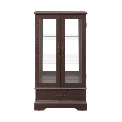 Vynxaria 1 Drawer Decorative Storage Cabinet with Mirrored Back and Adjustable Shelves - Cherry/White/Oak