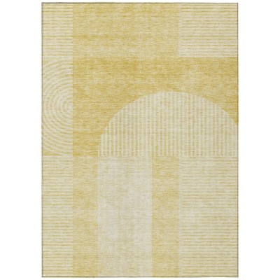 Gold Ivory And Yellow Geometric Washable Indoor Outdoor Area Rug