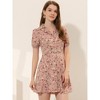 Allegra K Women's Button Up Short Sleeve A-Line Chiffon Vintage Floral Shirt Dress - 2 of 4