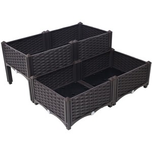 Gulches 25 Qt Medium Brown Indoor Polypropylene Rattan Pattern Modular Raised Garden Bed with Legs Outdoor Use (16 in L x 16 in W x 24 in H) 4-Pack - 1 of 4