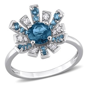 EVERLY JEWELRY | Sterling Silver 1 3/4 CT TGW London Blue Topaz and White Topaz Starburst Cocktail Ring - 1 of 4
