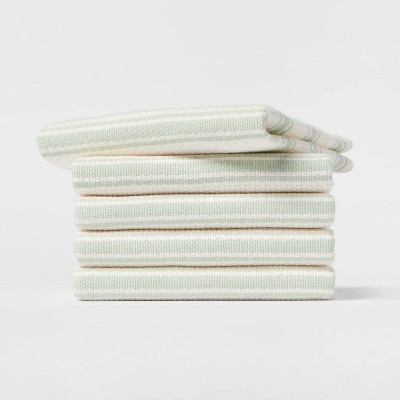 5pk Cotton Basketweave Striped Dishcloths Green - Threshold™