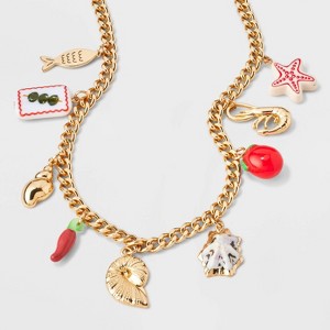 Mixed Large Scale Charm Pendant Necklace - Universal Thread™ Gold - 1 of 4