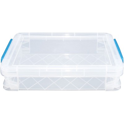 Clear Heavy-Duty Plastic Document Storage Box with Blue Handles