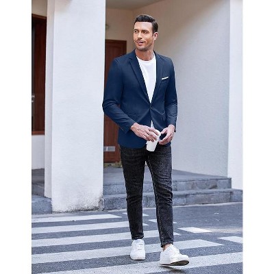 COOFANDY Men's Slim Fit Casual Blazers Lightweight Sport Coats One Button Suit Jackets Blue L — фото 5