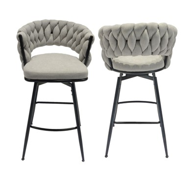 NicBex Set of 2 Bar Stools for Kitchen Island,Modern Counter Height Bar Stools with Black Legs,Bar Chairs for Dining Rooms,Kitchens,Brown/Gray