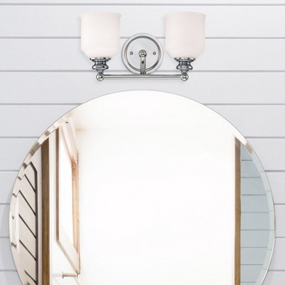 Polished Chrome 2-Light Vanity with White Opal Glass Shades