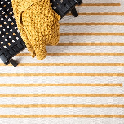 Ivory and Gold Handwoven Cotton Rectangular Area Rug