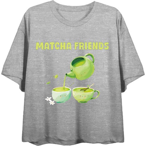 Matcha Friends Matcha Tea Heather Gray Women's Crew Neck Crop Top-xs ...