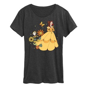 Women's - Disney Princess - Belle And Chip Flower Power Short Sleeve Graphic T-Shirt - 1 of 4