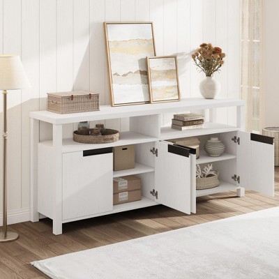 TV Stand for TVs Up to 70 Inch, White Long Entertainment Center with 4 Door and Open Shelf Storage, Rustic Brown Television Consoles Stands