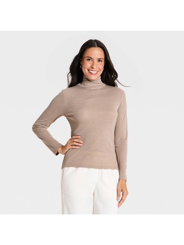 Featherweight Mockneck Tee — Light brown
