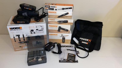 Worx WX996L MAKERX 6 Kit de herramientas: herramienta giratoria, artesanía  de madera y metal, cepillo de aire, pistola de calor, amoladora y luz LED