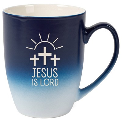 Elanze Designs Jesus Is Lord 12 Ounce Ceramic Laser-Etched Engraved Drinkware Mug, Blue and White Ombre
