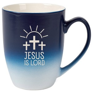 Elanze Designs Jesus Is Lord 12 Ounce Ceramic Laser-Etched Engraved Drinkware Mug, Blue and White Ombre - 1 of 4