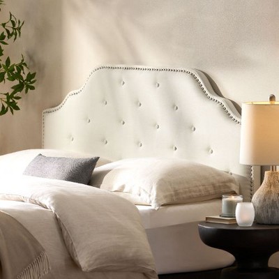 Contemporary Upholstered Headboard with Button Tufted Diamond Stitch & Nailhead Accents, Queen/Full Size Headboard -Christopher Knight Home