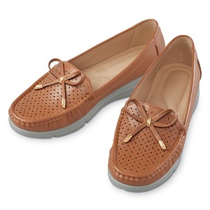 Collections Etc Stylish Faux Leather Bow Trim with Cut-Out Design Shoes - 1 of 4