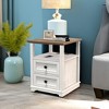Dyonery Farmhouse Nightstand 18" Blue End Table 2-piece with Charging Station 2 Drawers Storage Open Shelf, for Bedroom, Living Room, White - 2 of 4