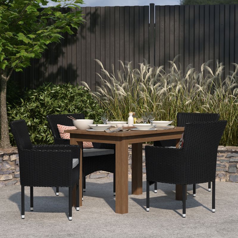 Merrick Lane Patio Chairs with Fade and Weather Resistant Wicker Wrapped Powder Coated Steel Frames & Cushions-Set of 2, 3 of 13