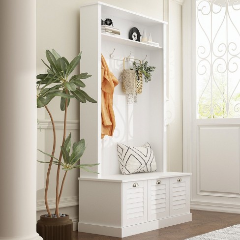 Hall Tree With Bench And Shoe Storage, Entryway Coat