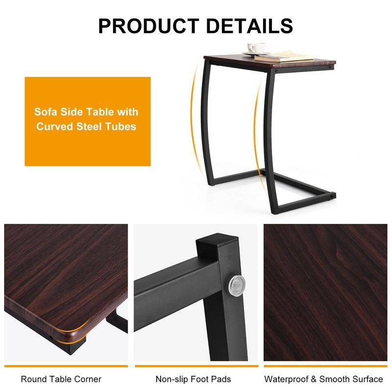 Costway Sofa Side End Table C-shaped Coffee Tray Laptop Snack Stand with Steel Frame, 5 of 11