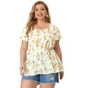 Agnes Orinda Women's Plus Size Floral Blouse Flare Sleeve Sweetheart Neck Elastic Waist Peplum Top - 4 of 4
