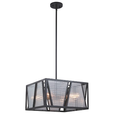 VAXCEL Oslo 16.25-in W Black Geometric Square Semi Flush Mount Ceiling Light Clear Glass