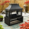 BAOURE 40" Outdoor Wood Burning Fireplace, 50,000 BTU Steel Fire Pit with Chimney & Spark Screen for Patio and Backyard - 3 of 4