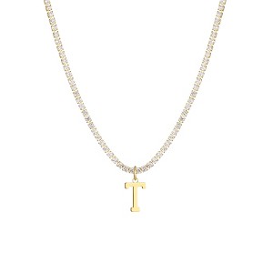Adornia 14k Gold Plated Tennis Necklace with Initial Charm - 1 of 3