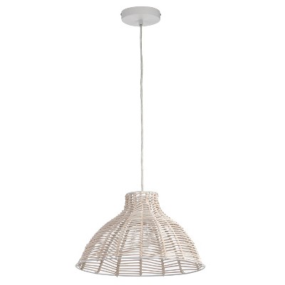 15" 1-Light Elodie Pendant Natural Rattan White - River of Goods