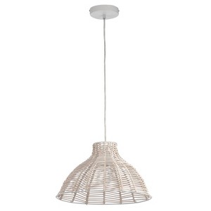 15" 1-Light Elodie Pendant Natural Rattan White - River of Goods - 1 of 4