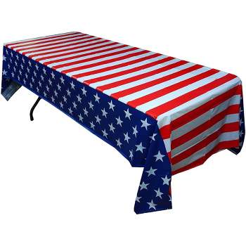 Crown Display 54 Inch. X 108 Inch. Patriotic Printed Plastic Table Cover- Stars & Strips