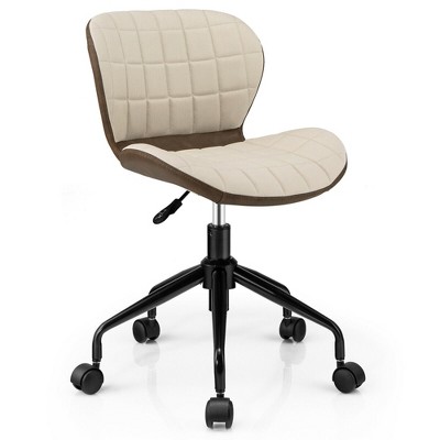 Costway Mid Back Home Office Chair Adjustable Swivel Linen & PU Leather Task Chair