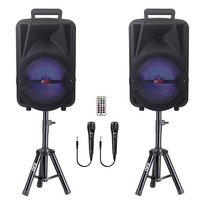 QFX PBX-800TWS Rechargeable Portable Bluetooth Speakers w/ 8 Inch Woofer, 1 Inch Tweeter, and Accessories for Parties, Karaoke, and Concerts, Set of 2