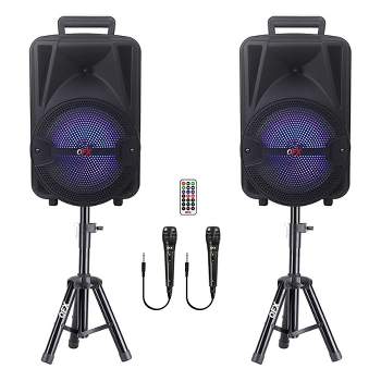 QFX PBX-800TWS Rechargeable Portable Bluetooth Speakers with 8 Inch Woofer, 1 Inch Tweeter & Accessories for Parties, Karaoke & Concerts, (2 Pack)