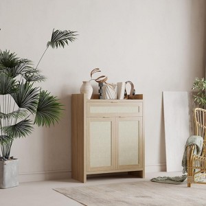 TackView 1SET BP/MDF Rattan Woven 2-Door 1-Drawer Thick Board Shoe Cabinet with Stylish Storage - 1 of 4