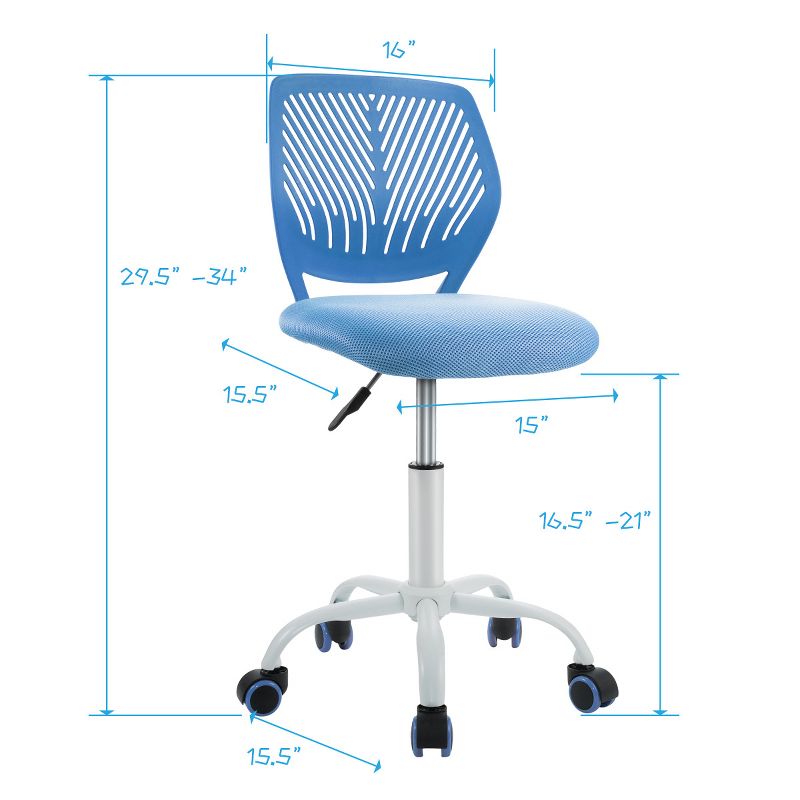 Costway Office Task Desk Armless Chair Adjustable Mid Back Swivel Study Chair Rose\Blue\Turquoise\Purple, 3 of 14
