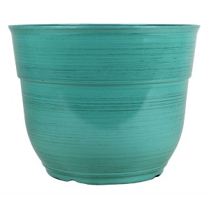 Garden Elements Indoor/Outdoor Glazed Brushed Happy Plastic Planter, Large, 15in - 1 of 4