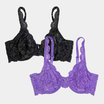 Smart & Sexy Signature Lace Unlined Underwire Bra 2-pack Black Hue/stellar  Orchid 42d : Target