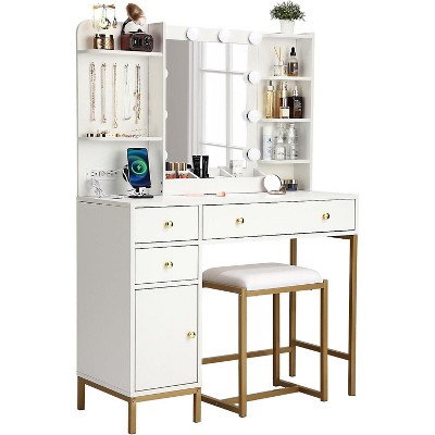Vanity Desk Table with Mirror and Lights, 39“ Dressing Table with 3 Colors Lighting