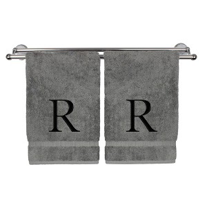 BC BARE COTTON Monogrammed Hand Towel, 100% Turkish Cotton - Set of 2 - Gray - Black Block - 1 of 4