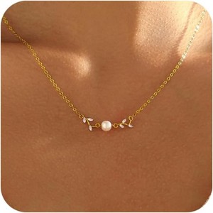 14K Gold Plated Pearl Necklace for Women, Dainty Adjustable Pendant, Minimalist Jewelry Gift - 1 of 4