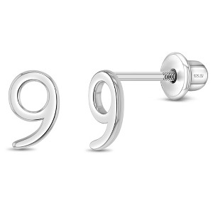 Girls' Polished Number Initial Screw Back Sterling Silver Earrings - In Season Jewelry - 1 of 4