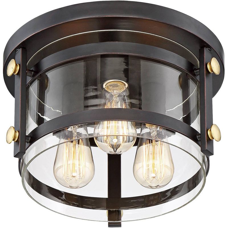 Franklin Iron Works Eagleton Modern Farmhouse Ceiling Light Flush Mount Fixture 13 1/2" Wide Oil Rubbed Bronze 3-Light Clear Glass for Bedroom House, 5 of 9