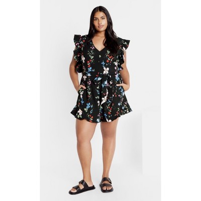 Women's Plus Size Fee Print Playsuit - black | CITY CHIC