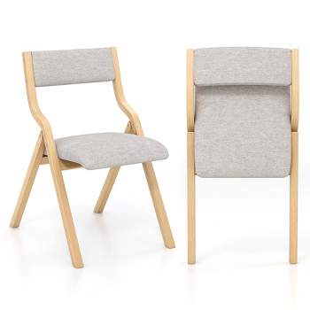 Costway Folding Dining Chair Set of 2 Wooden Upholstered Modern Linen Fabric Padded Seat