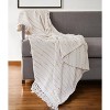 HomeRoots 50" X 60" White And Brown Cotton Blend Woven Striped Throw Blanket with Fringe - 2 of 4